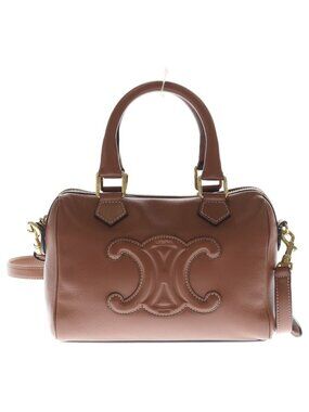 Celine Cuir Triomphe Small Boston Shoulder Bag Mini Brown Tan Leather Gold